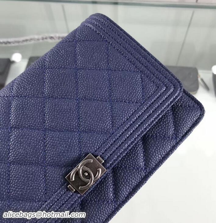 New Design Chanel Grained Leather Boy Wallet On Chain WOC Bag A80287 Navy Blue/Silver