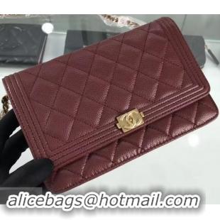 Unique Style Chanel Grained Leather Boy Wallet On Chain WOC Bag A80287 Burgundy/Gold