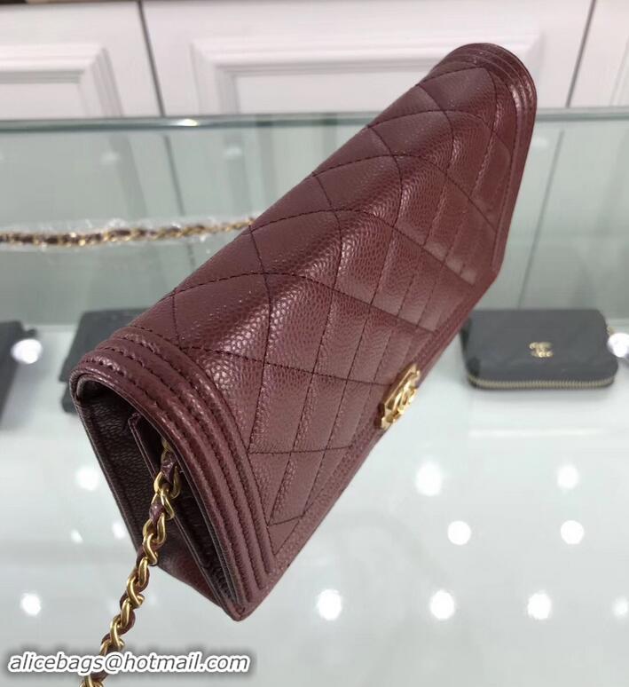 Unique Style Chanel Grained Leather Boy Wallet On Chain WOC Bag A80287 Burgundy/Gold