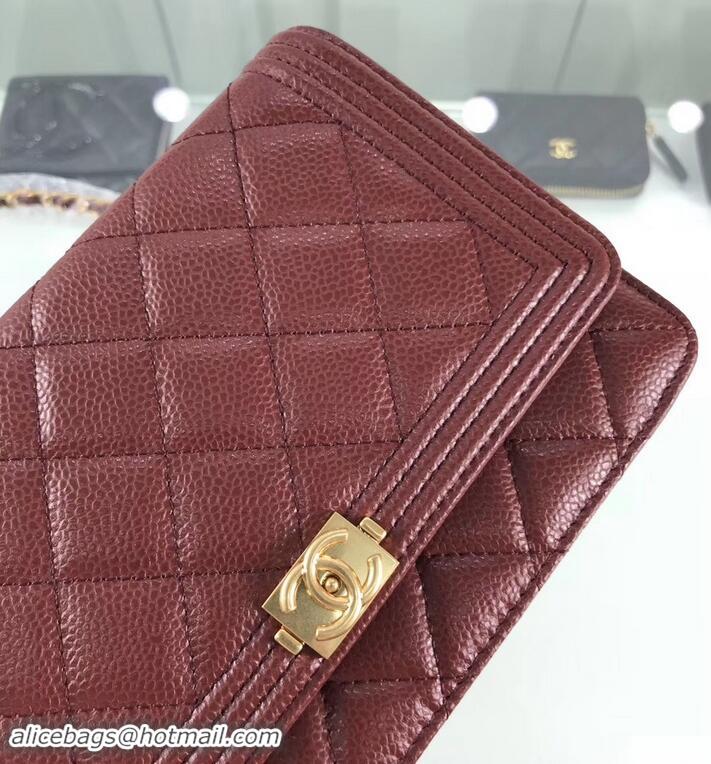 Unique Style Chanel Grained Leather Boy Wallet On Chain WOC Bag A80287 Burgundy/Gold