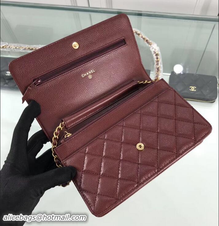 Unique Style Chanel Grained Leather Boy Wallet On Chain WOC Bag A80287 Burgundy/Gold