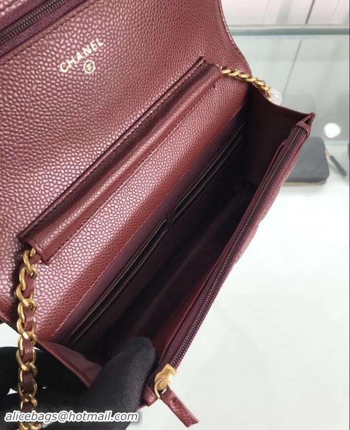 Unique Style Chanel Grained Leather Boy Wallet On Chain WOC Bag A80287 Burgundy/Gold