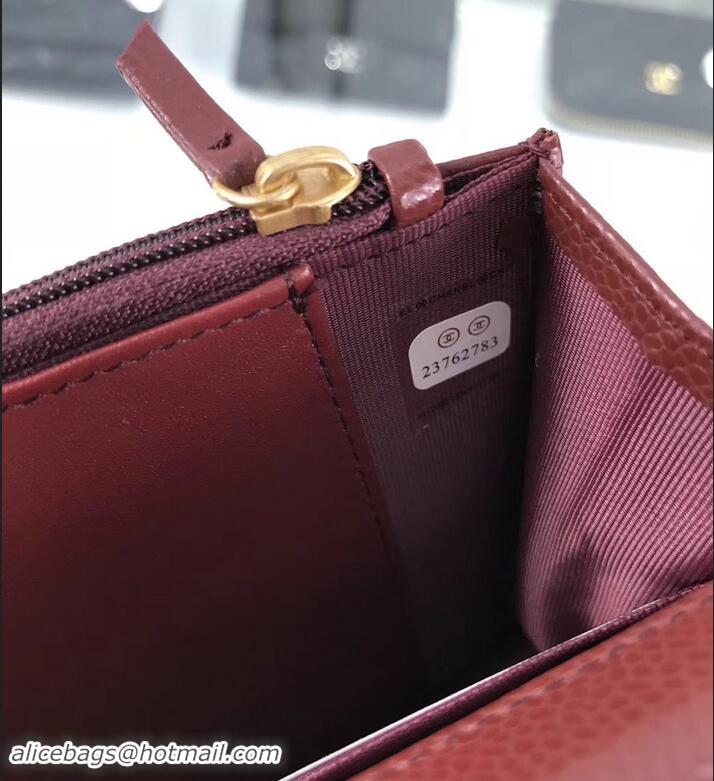 Unique Style Chanel Grained Leather Boy Wallet On Chain WOC Bag A80287 Burgundy/Gold