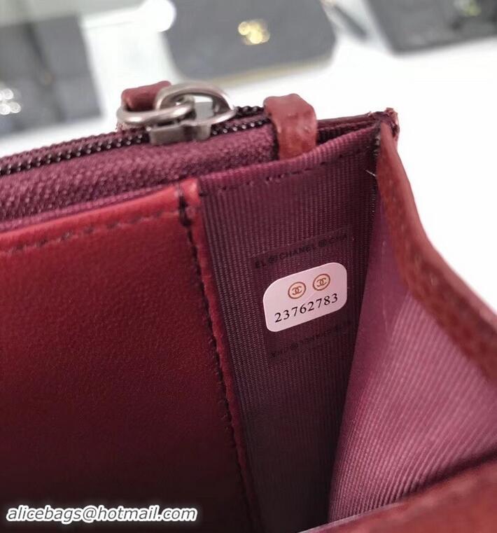 Charming Chanel Grained Leather Boy Wallet On Chain WOC Bag A80287 Burgundy/Silver