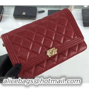 Luxury Chanel Grained Leather Boy Wallet On Chain WOC Bag A80287 Red/Gold