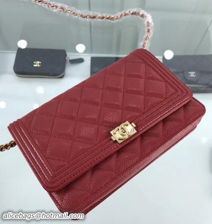 Luxury Chanel Grained Leather Boy Wallet On Chain WOC Bag A80287 Red/Gold