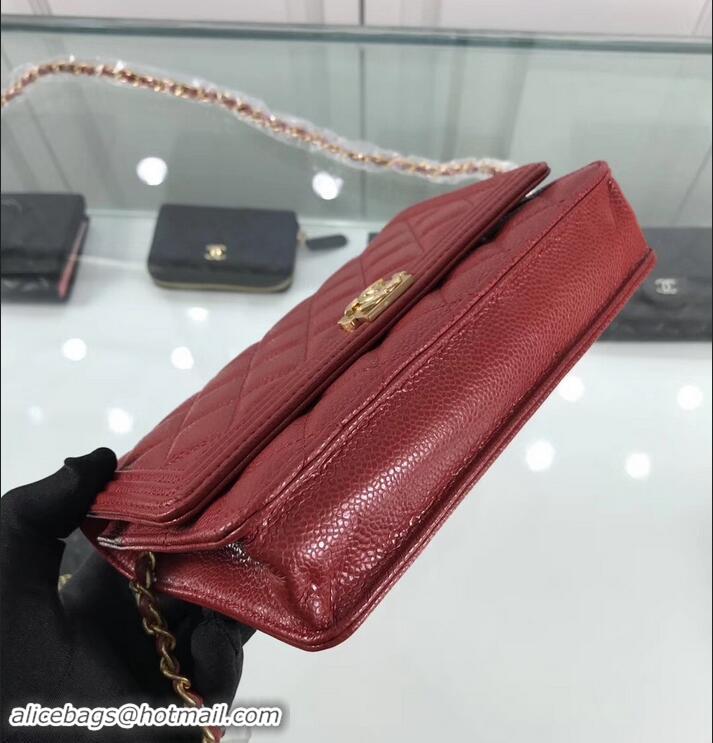 Luxury Chanel Grained Leather Boy Wallet On Chain WOC Bag A80287 Red/Gold