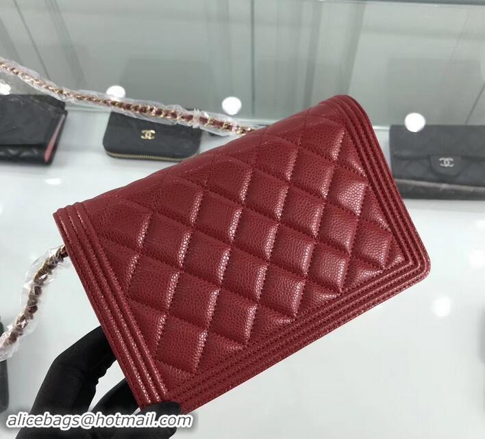 Luxury Chanel Grained Leather Boy Wallet On Chain WOC Bag A80287 Red/Gold