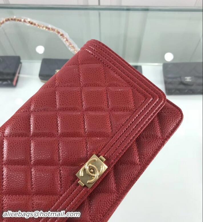 Luxury Chanel Grained Leather Boy Wallet On Chain WOC Bag A80287 Red/Gold