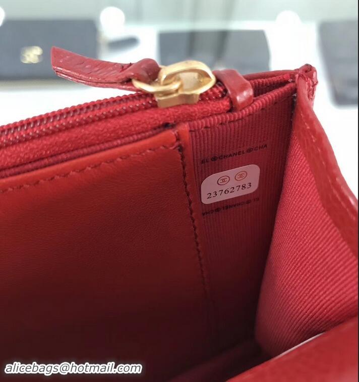 Luxury Chanel Grained Leather Boy Wallet On Chain WOC Bag A80287 Red/Gold