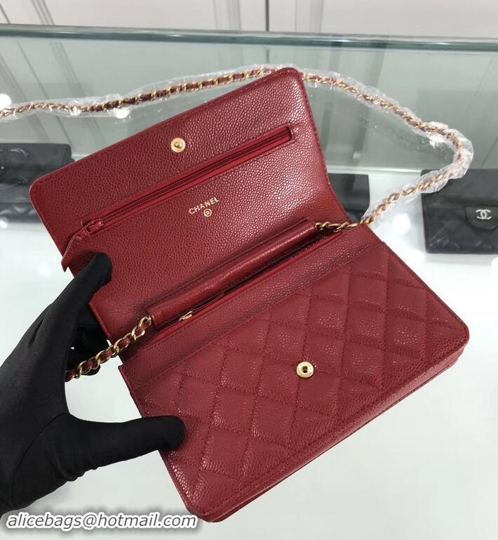 Luxury Chanel Grained Leather Boy Wallet On Chain WOC Bag A80287 Red/Gold