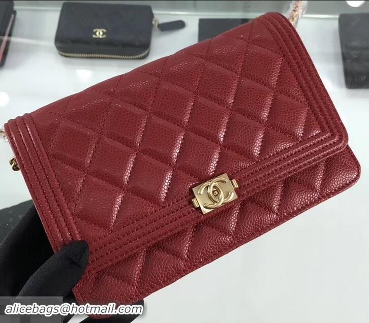 Luxury Chanel Grained Leather Boy Wallet On Chain WOC Bag A80287 Red/Gold