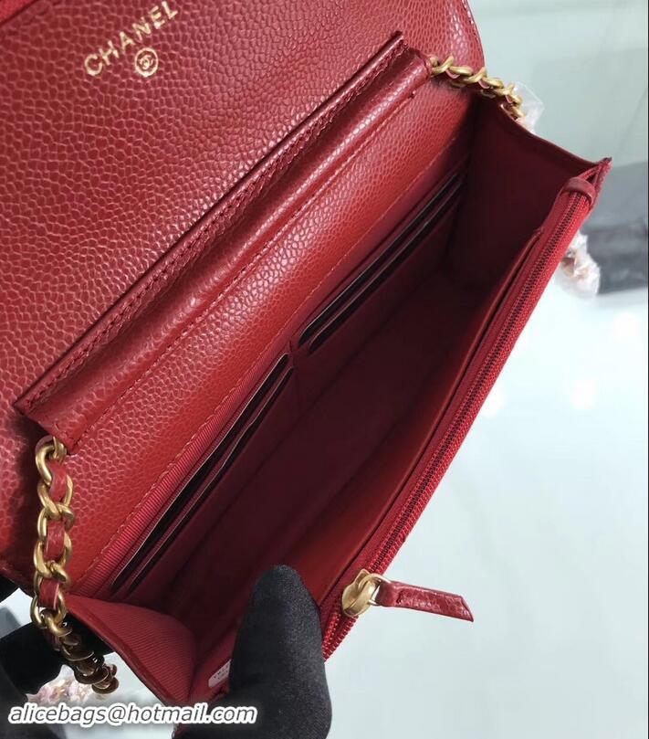 Luxury Chanel Grained Leather Boy Wallet On Chain WOC Bag A80287 Red/Gold