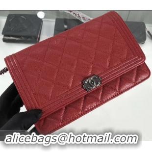 Good Product Chanel Grained Leather Boy Wallet On Chain WOC Bag A80287 Red/Silver