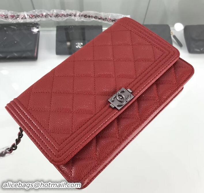 Good Product Chanel Grained Leather Boy Wallet On Chain WOC Bag A80287 Red/Silver