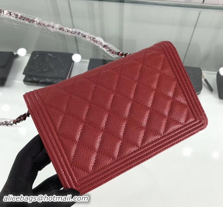 Good Product Chanel Grained Leather Boy Wallet On Chain WOC Bag A80287 Red/Silver