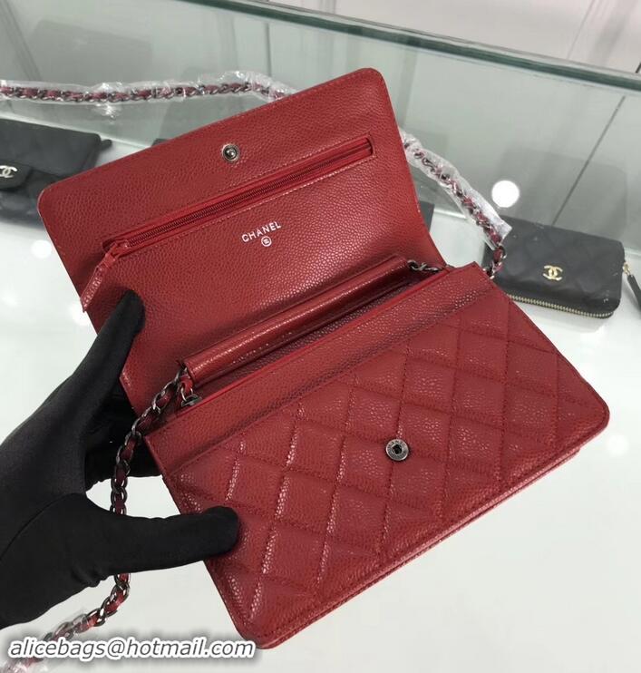 Good Product Chanel Grained Leather Boy Wallet On Chain WOC Bag A80287 Red/Silver