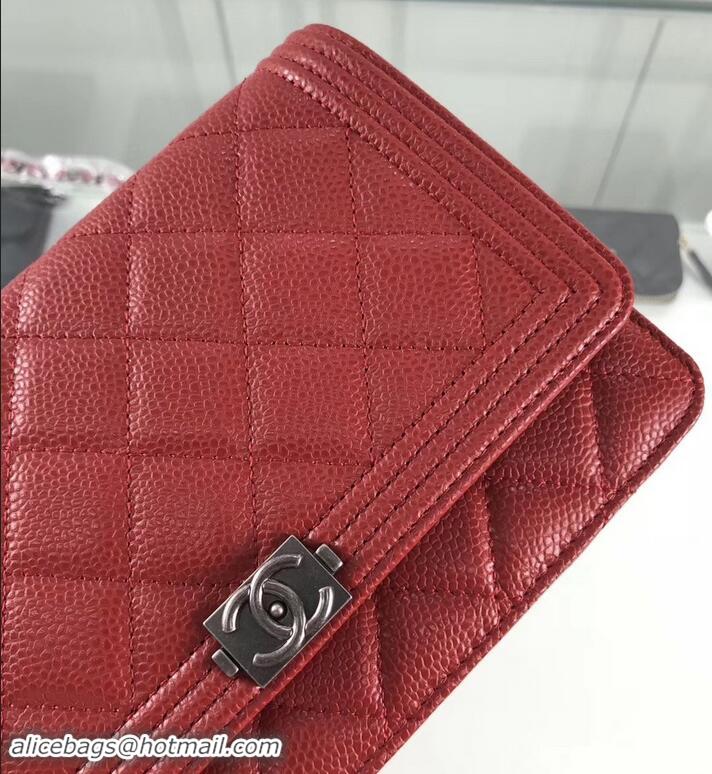 Good Product Chanel Grained Leather Boy Wallet On Chain WOC Bag A80287 Red/Silver