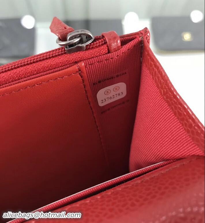 Good Product Chanel Grained Leather Boy Wallet On Chain WOC Bag A80287 Red/Silver