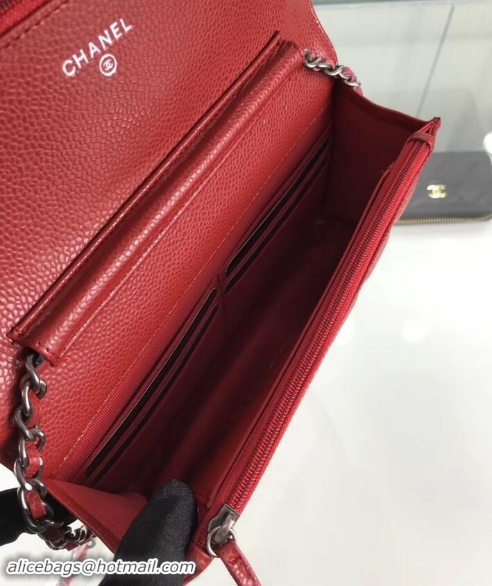 Good Product Chanel Grained Leather Boy Wallet On Chain WOC Bag A80287 Red/Silver