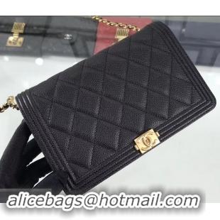 Discount Chanel Caviar Leather Boy Wallet On Chain WOC Bag A80387 Black/Gold