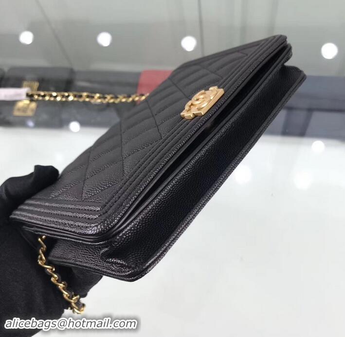 Discount Chanel Caviar Leather Boy Wallet On Chain WOC Bag A80387 Black/Gold