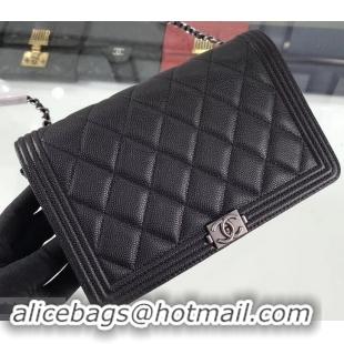 Reproduction Chanel Caviar Leather Boy Wallet On Chain WOC Bag A80387 Black/Silver