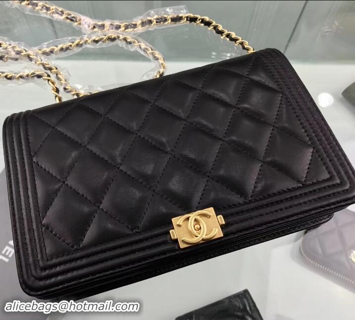 Top Quality Chanel Lambskin Boy Wallet On Chain WOC Bag A80387 Black/Gold