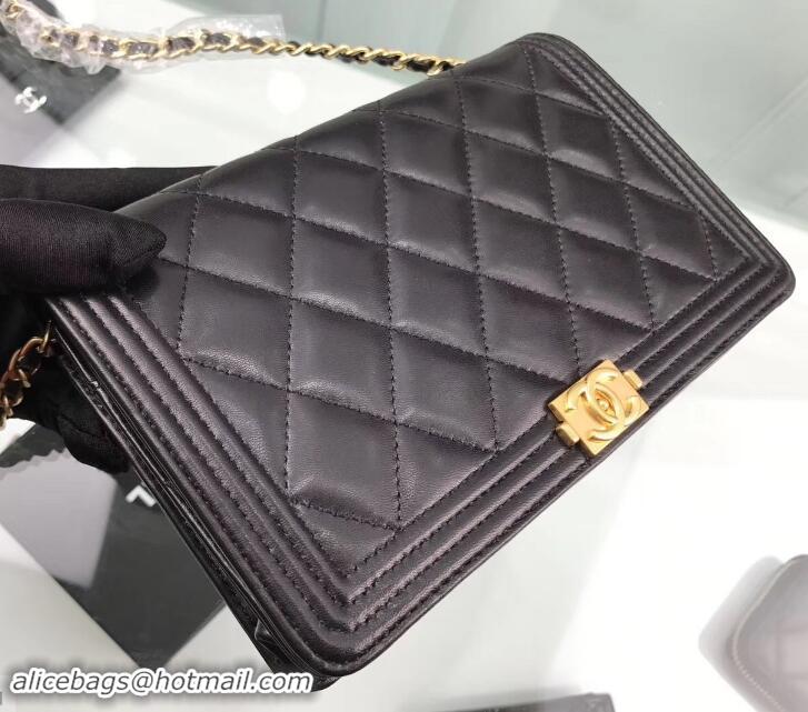 Top Quality Chanel Lambskin Boy Wallet On Chain WOC Bag A80387 Black/Gold