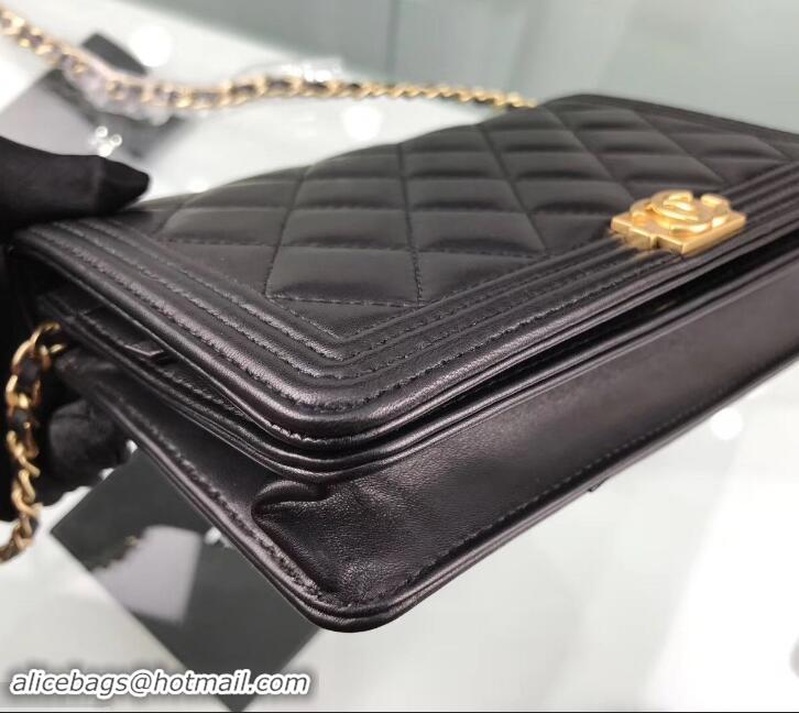 Top Quality Chanel Lambskin Boy Wallet On Chain WOC Bag A80387 Black/Gold