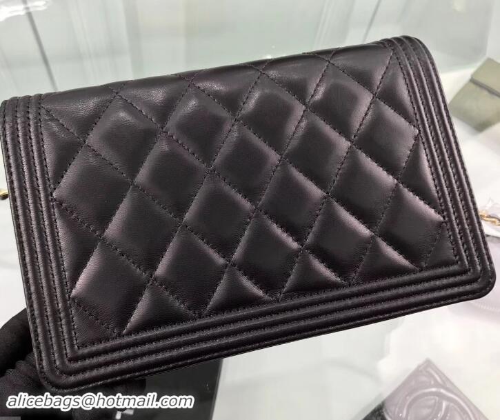 Top Quality Chanel Lambskin Boy Wallet On Chain WOC Bag A80387 Black/Gold