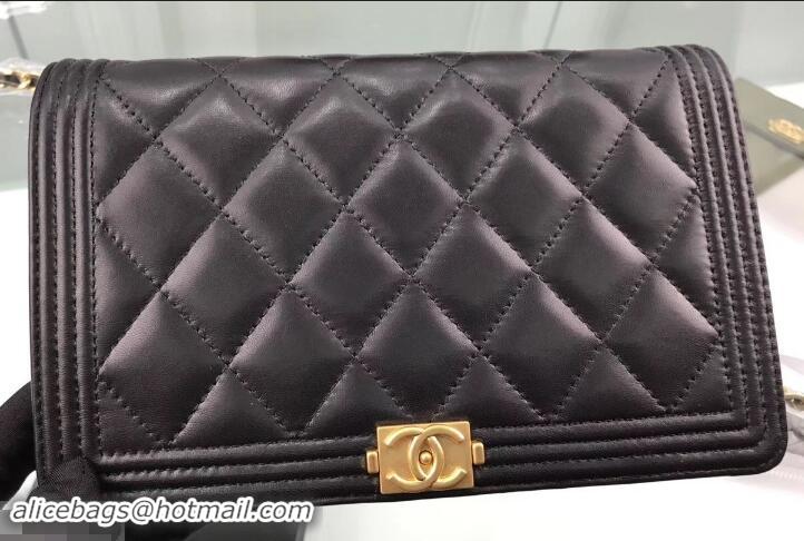 Top Quality Chanel Lambskin Boy Wallet On Chain WOC Bag A80387 Black/Gold