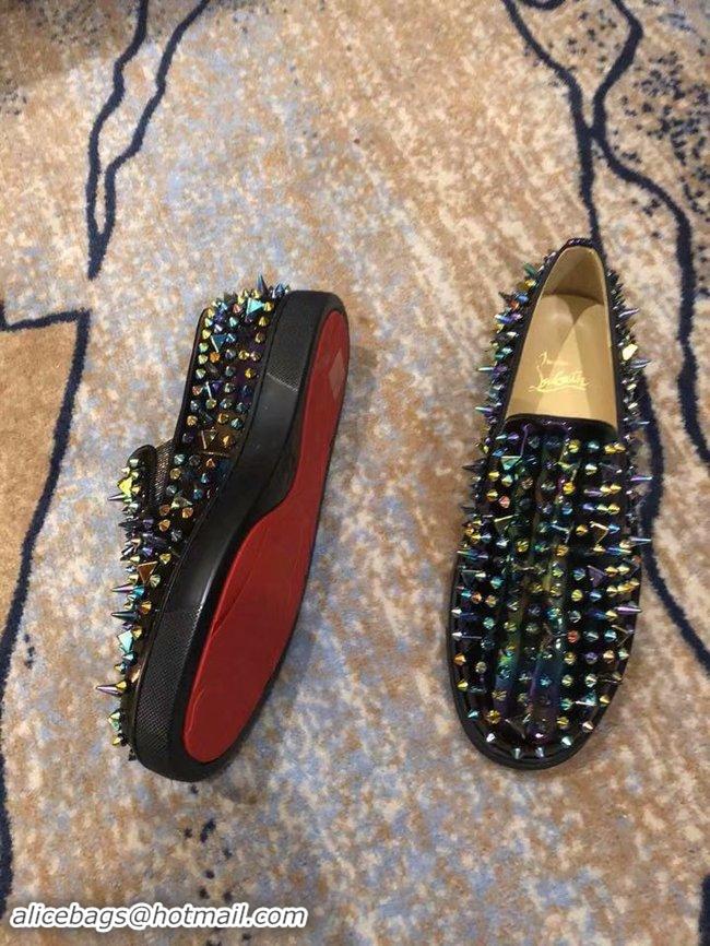 Discount Fashion CHRISTIAN LOUBOUTIN Pik Boat glitter leather sneakers CL1026