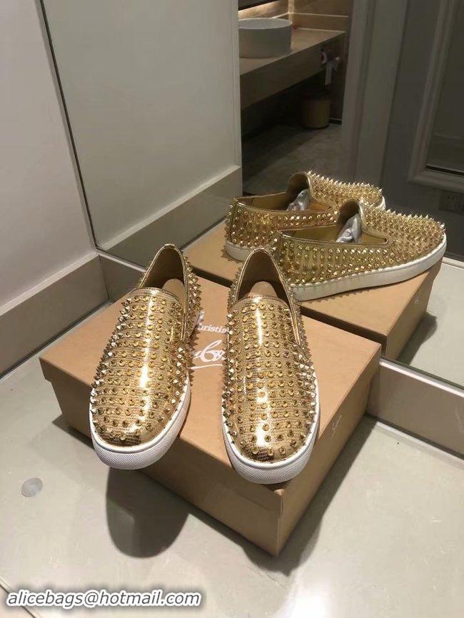 Free Shipping CHRISTIAN LOUBOUTIN Pik Boat glitter leather sneakers CL1027