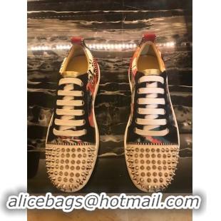 Cheap Luxury CHRISTIAN LOUBOUTIN Pik Boat glitter leather sneakers CL1047