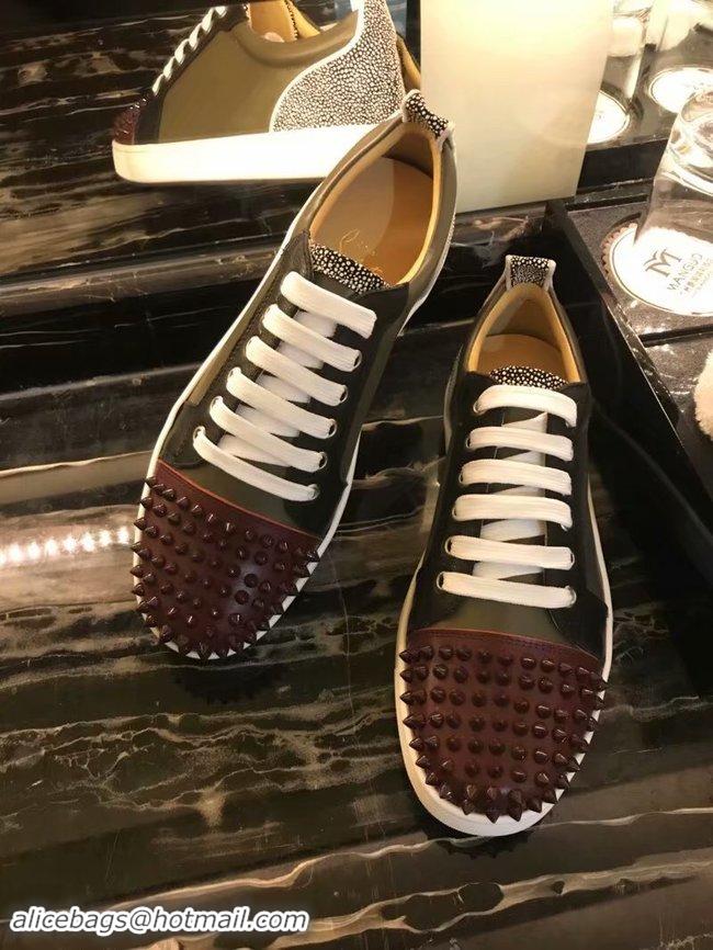 Top Quality CHRISTIAN LOUBOUTIN Pik Boat glitter leather sneakers CL1049