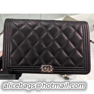 Fashion Chanel Lambskin Boy Wallet On Chain WOC Bag A80387 Black/Silver