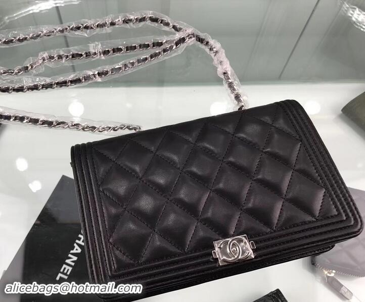 Fashion Chanel Lambskin Boy Wallet On Chain WOC Bag A80387 Black/Silver