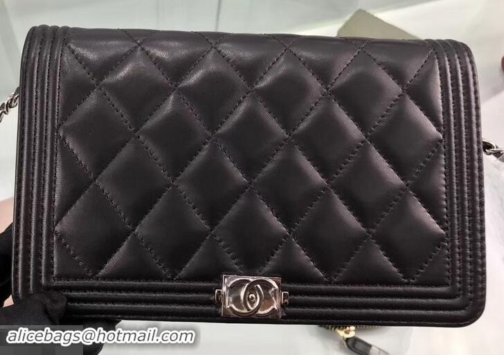 Fashion Chanel Lambskin Boy Wallet On Chain WOC Bag A80387 Black/Silver