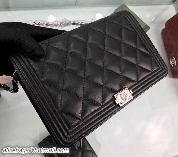 Fashion Chanel Lambskin Boy Wallet On Chain WOC Bag A80387 Black/Silver