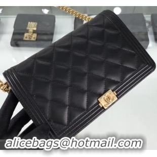 Good Product Chanel Lambskin Boy Wallet On Chain WOC Bag A81969 Black/Gold 2019