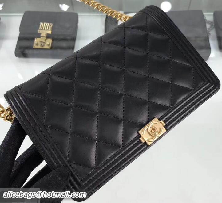 Good Product Chanel Lambskin Boy Wallet On Chain WOC Bag A81969 Black/Gold 2019