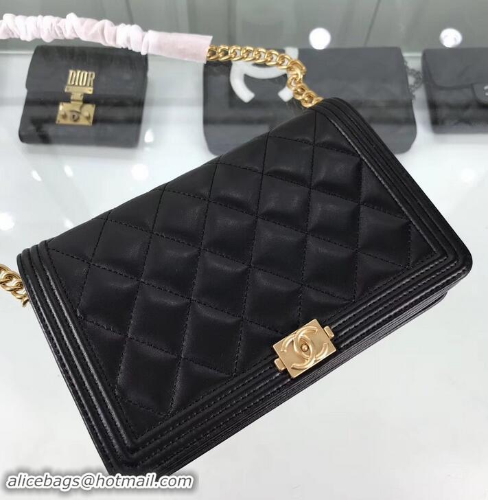 Good Product Chanel Lambskin Boy Wallet On Chain WOC Bag A81969 Black/Gold 2019