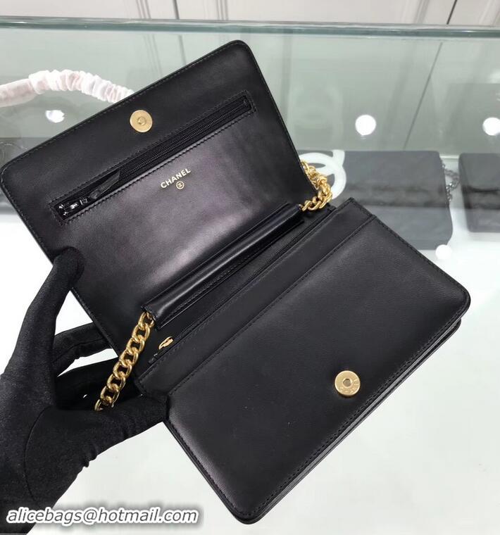 Good Product Chanel Lambskin Boy Wallet On Chain WOC Bag A81969 Black/Gold 2019