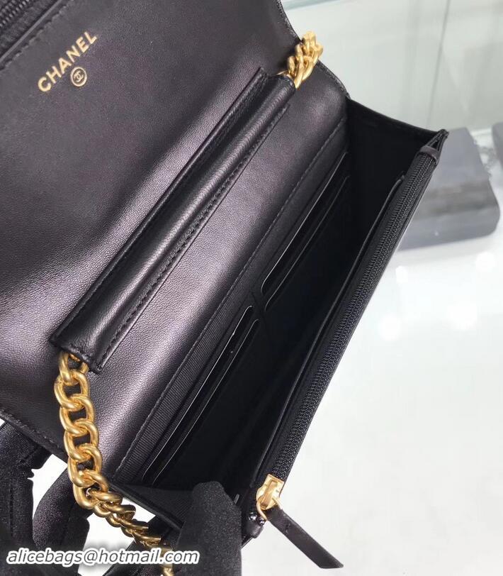 Good Product Chanel Lambskin Boy Wallet On Chain WOC Bag A81969 Black/Gold 2019