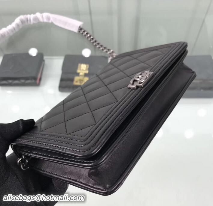 Good Quality Chanel Lambskin Boy Wallet On Chain WOC Bag A81969 Black/Silver 2019