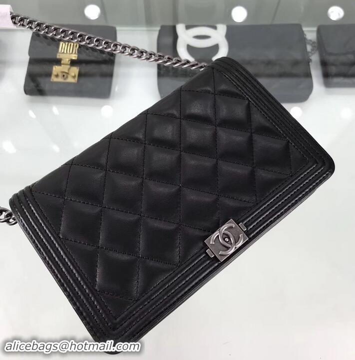 Good Quality Chanel Lambskin Boy Wallet On Chain WOC Bag A81969 Black/Silver 2019