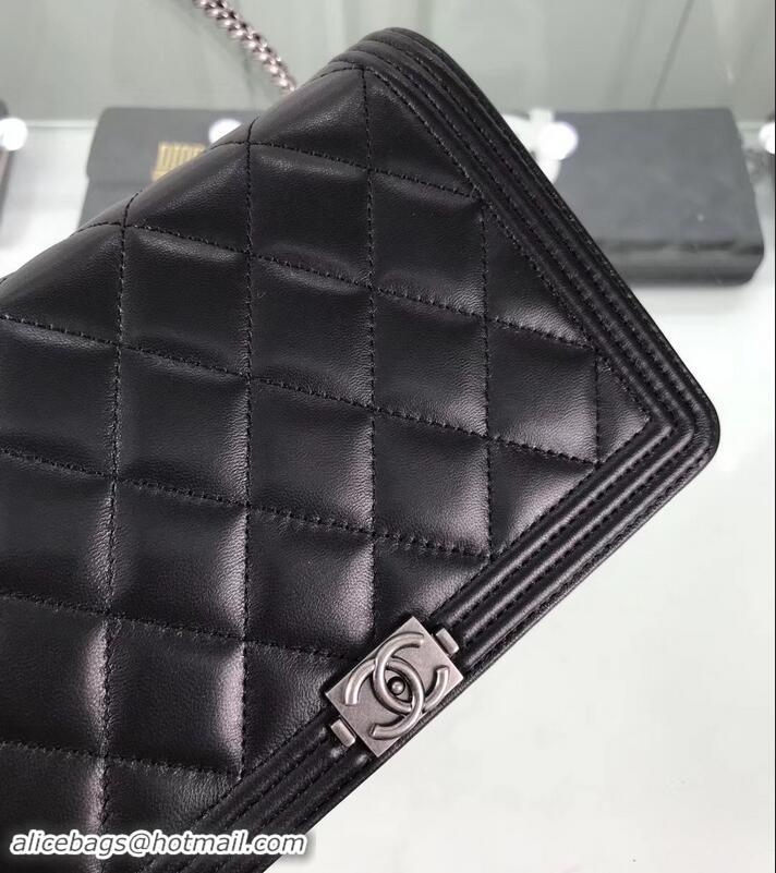 Good Quality Chanel Lambskin Boy Wallet On Chain WOC Bag A81969 Black/Silver 2019