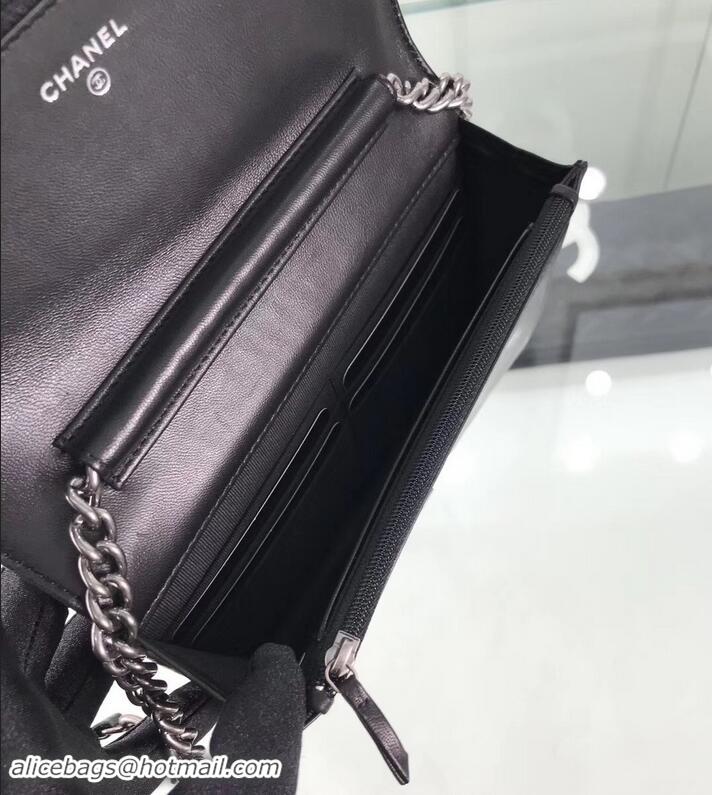 Good Quality Chanel Lambskin Boy Wallet On Chain WOC Bag A81969 Black/Silver 2019