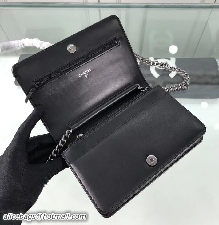 Good Quality Chanel Lambskin Boy Wallet On Chain WOC Bag A81969 Black/Silver 2019